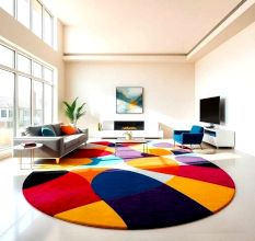 Handcrafted Round Geometric Multicolor Area Rug